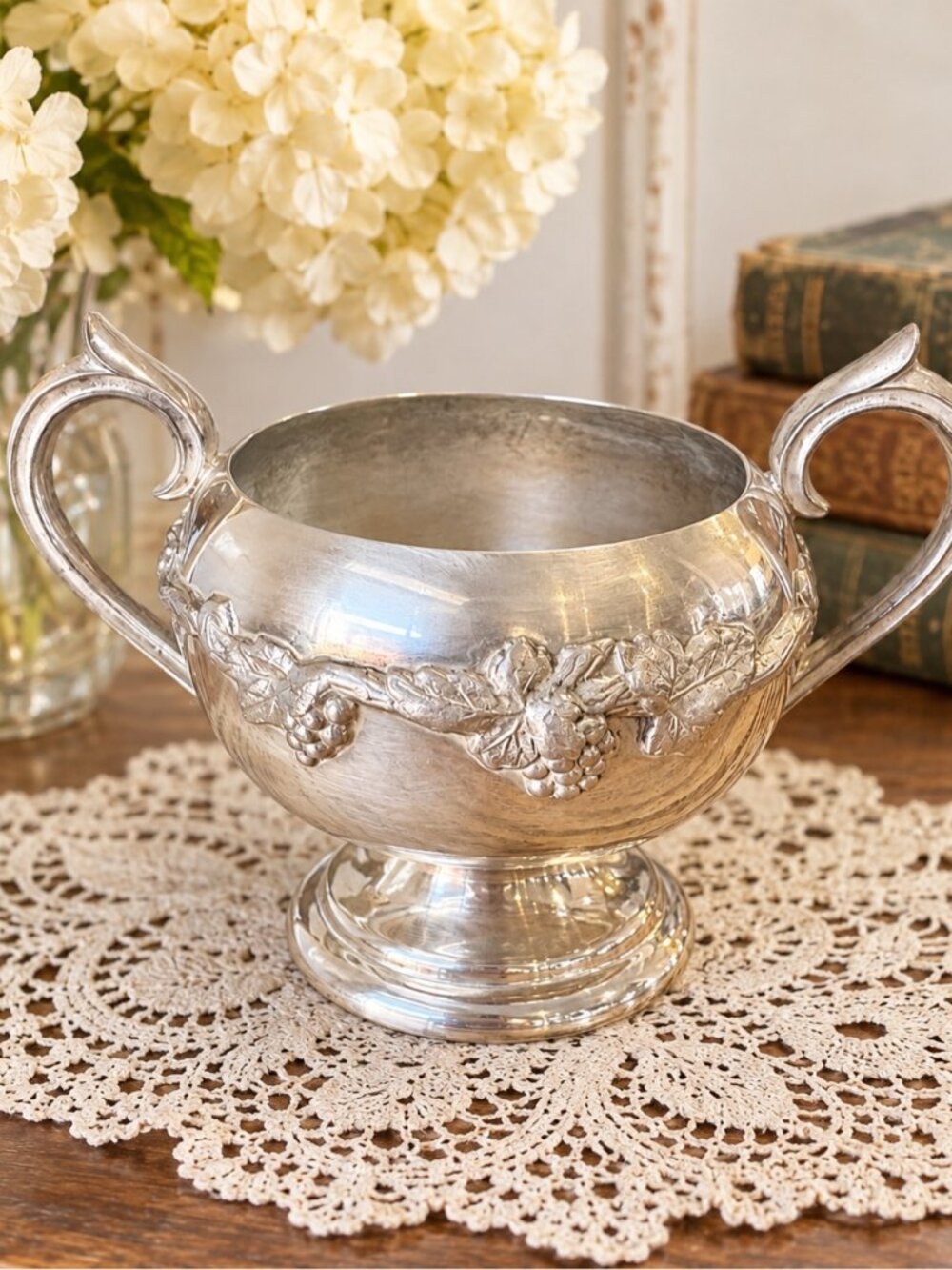 Vintage Silver Plated Grape Vine Sugar Bowl